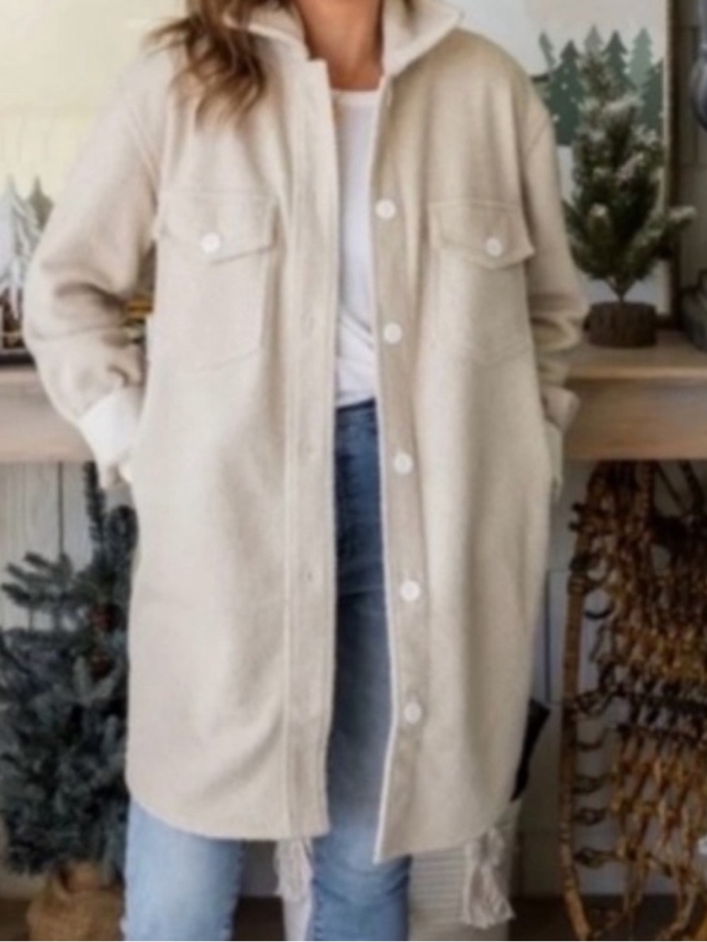 Jackson Rowe jillian harris scholar Cream Long Button-Front Trench Shacket
